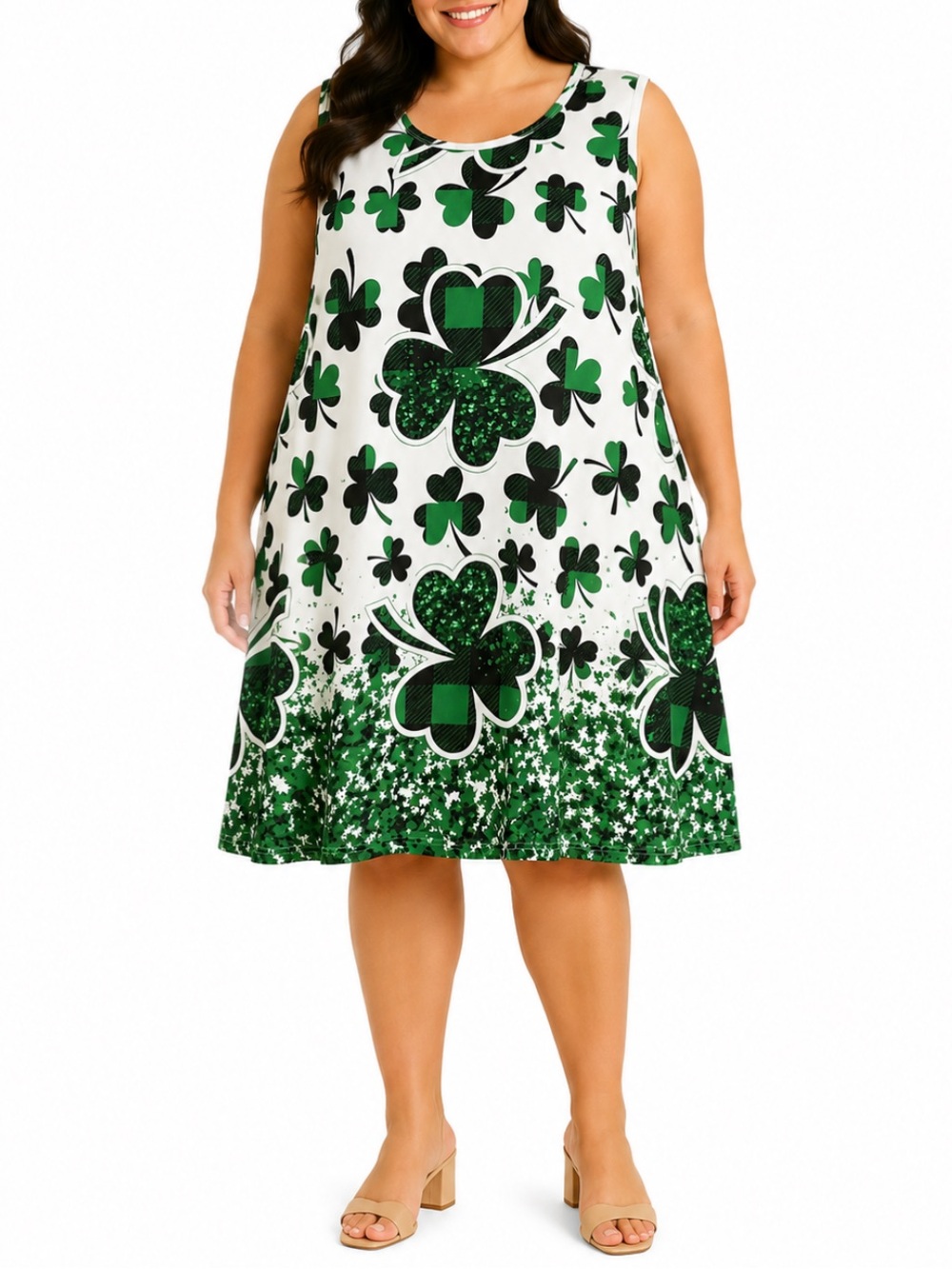 Plus Size Saint Patrick’s Day white green sleeveless shift dress size 5XL